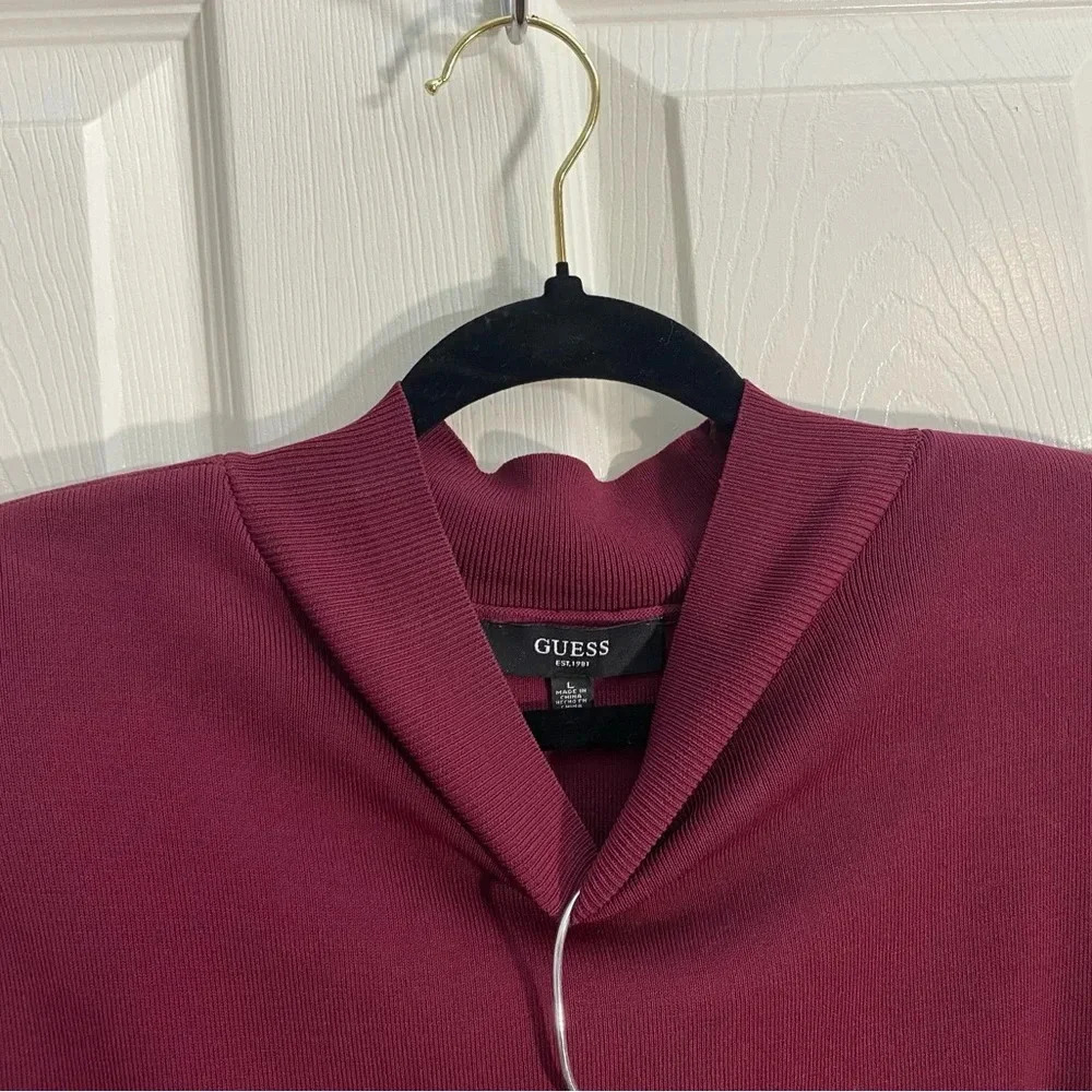 GUESS Sweater Dress Size L Burgundy Bodycon – Sleeveless Turtleneck Ribbed Waist - Picture 5 of 7